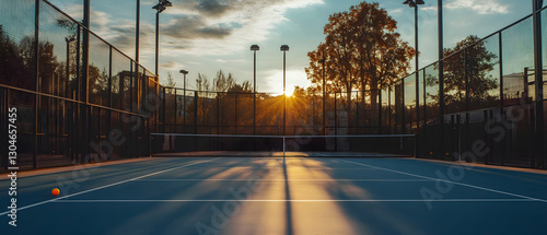 Padel court under evening light with a calm atmosphere  -