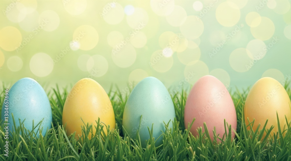 Pastel-colored Easter eggs lined up on fresh grass, light pink, blue, green, orange, and yellow tones, soft focus, airy springtime ambiance, minimalist and festive flat lay composition. Pastel-colored Easter eggs lined up on fresh grass, light pink, blue, green, orange, and yellow tones, soft focus, airy springtime ambiance, minimalist and festive flat lay composition.