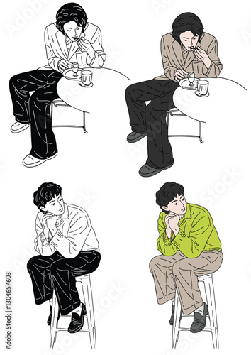 Serene Moments: A series of illustrations capturing the introspective state of a person at different times. The simple color palette emphasizes the emotional aspects.