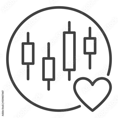 Candlestick Chart and Heart inside Circle vector Financial Passion icon or sign in thin line style