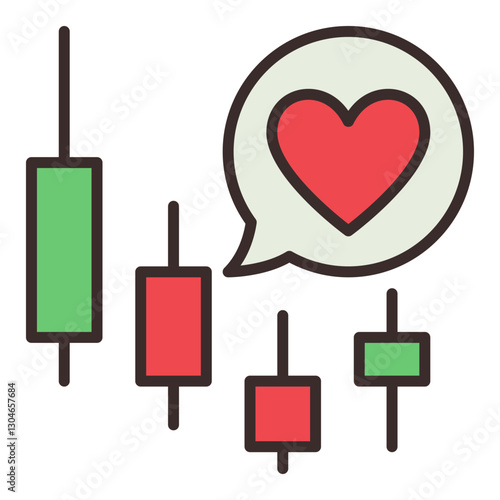 Candlestick Chart with Heart in Speech Bubble vector colored icon or design element