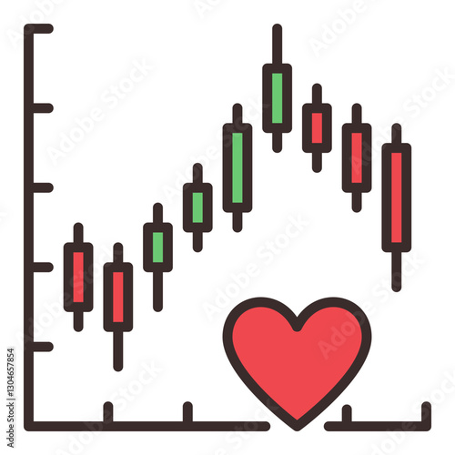 Graph and Heart for Investor and Trader vector Financial Overview colored icon or logo element