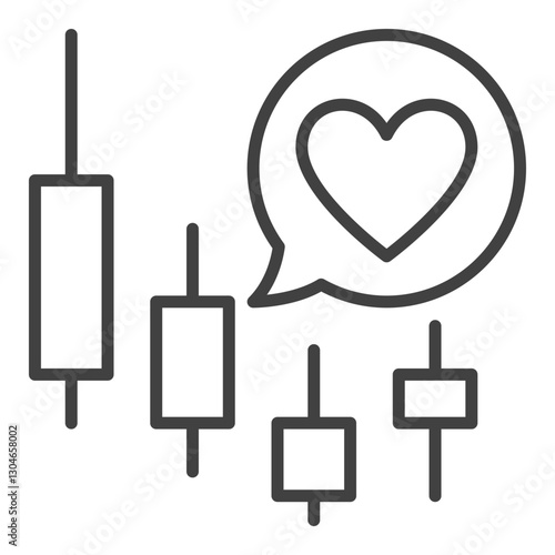 Heart in Speech Bubble and Candlestick Lines vector outline icon or symbol