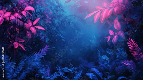 A dreamy neon plant backdrop with glowing jungle leaves and neon veins pulsing through