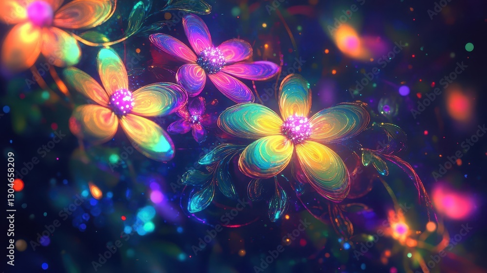 A neon floral backdrop with glowing vines in a futuristic dark setting with soft neon gradients A neon floral backdrop with glowing vines in a futuristic dark setting with soft neon gradients