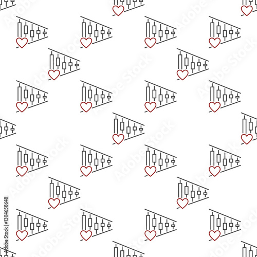 Heart with Chart vector Financial Analysis seamless pattern in thin line style