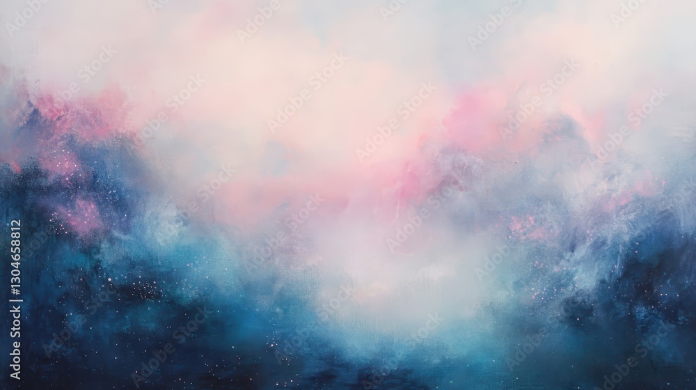 Fototapeta premium A celestial pastel wallpaper with pink and blue nebula textures and glowing stars in an ethereal hand-painted finish