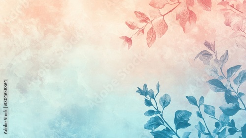A high-contrast pastel background with floral lace patterns in soft peach dusty rose and sky blue watercolor gradients