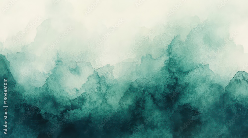 Fototapeta premium A watercolor wallpaper with deep teal and forest green tones transitioning into soft mist