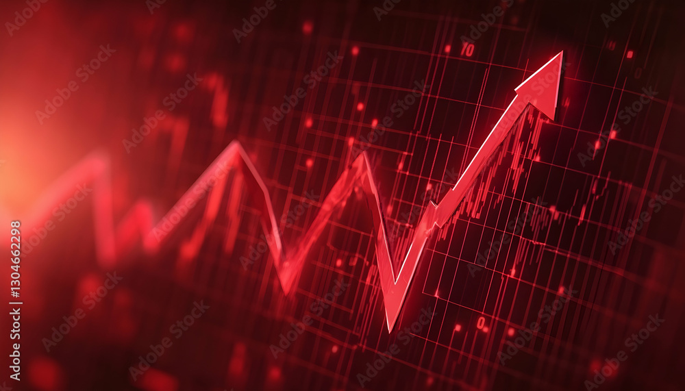 Red upward arrow graph showing a rising trend, representing business growth - Red upward arrow graph showing a rising trend, representing business growth -