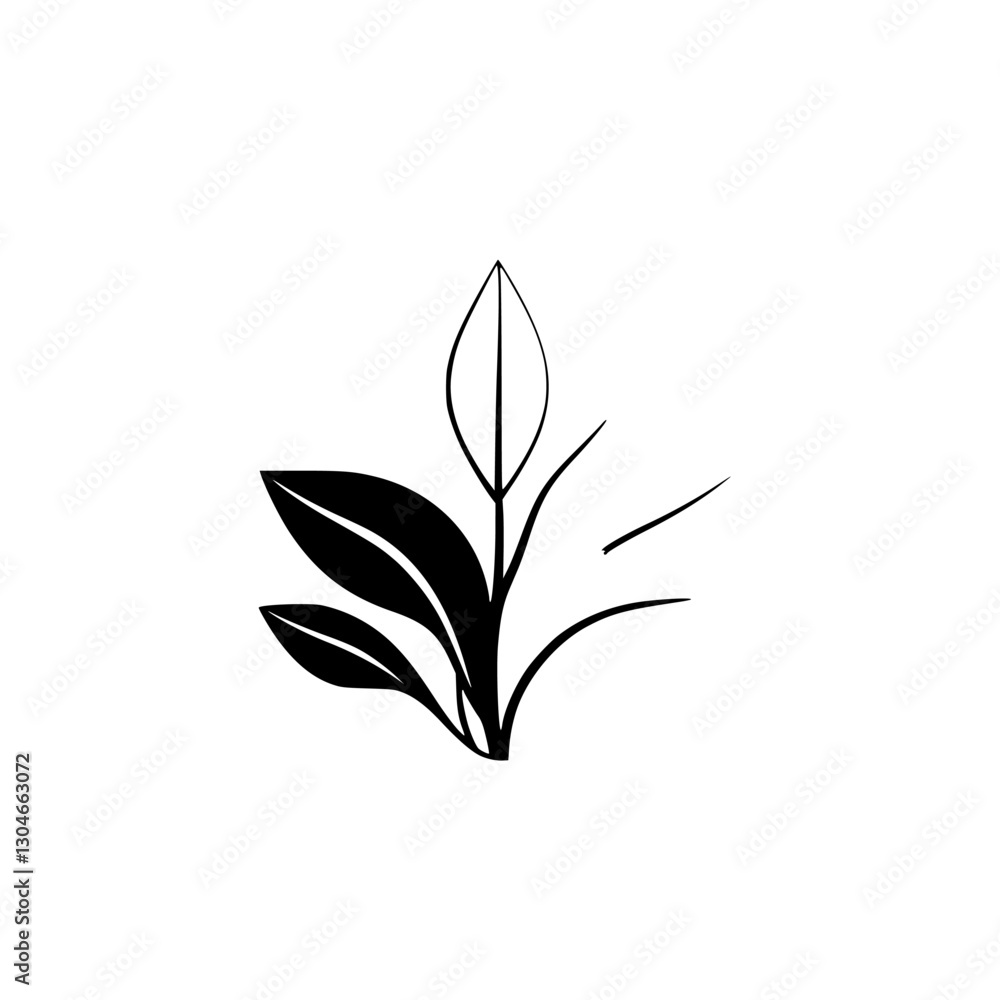 Black-and-White Leaf Arrangement with minimal details Black-and-White Leaf Arrangement with minimal details