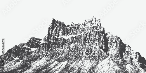 Halftone stipple effect on a mountain for a grunge punk Y2K collage design, Brutalist noisy retro photocopy background with mound. Vector illustration