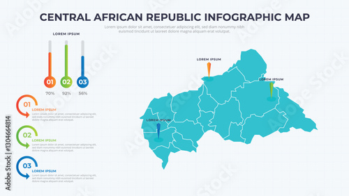 Infographic Map of Central African Republic. Central African Republic country map infographic colored vector template with regions and pointer marks.