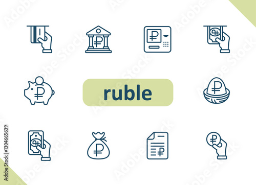 Ruble icons. Russian rouble, currency, money, cash, payment, investment, savings vector icon set