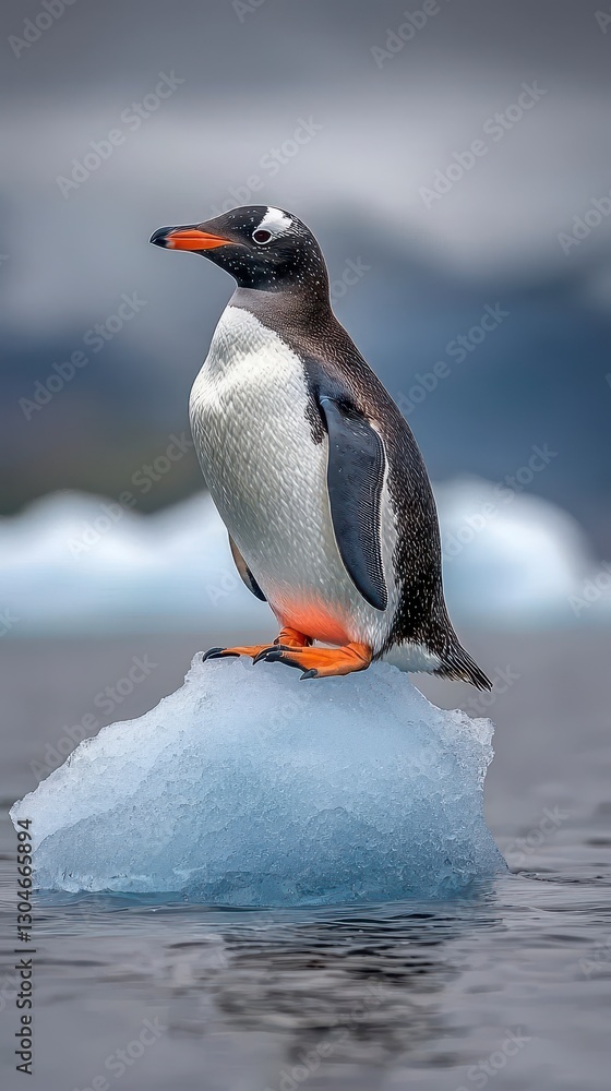 Fototapeta premium Gentoo Penguin on Icy Berg in Calm Water