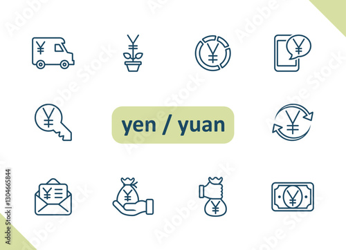 Yen, Yuan icons. Currency, Chinese, Japanese, money, cash, payment, savings, investment, wealth vector icon set