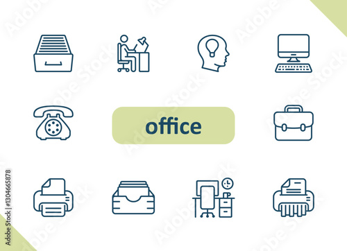 Office icons. Career, job, workplace, cubicle vector icon set