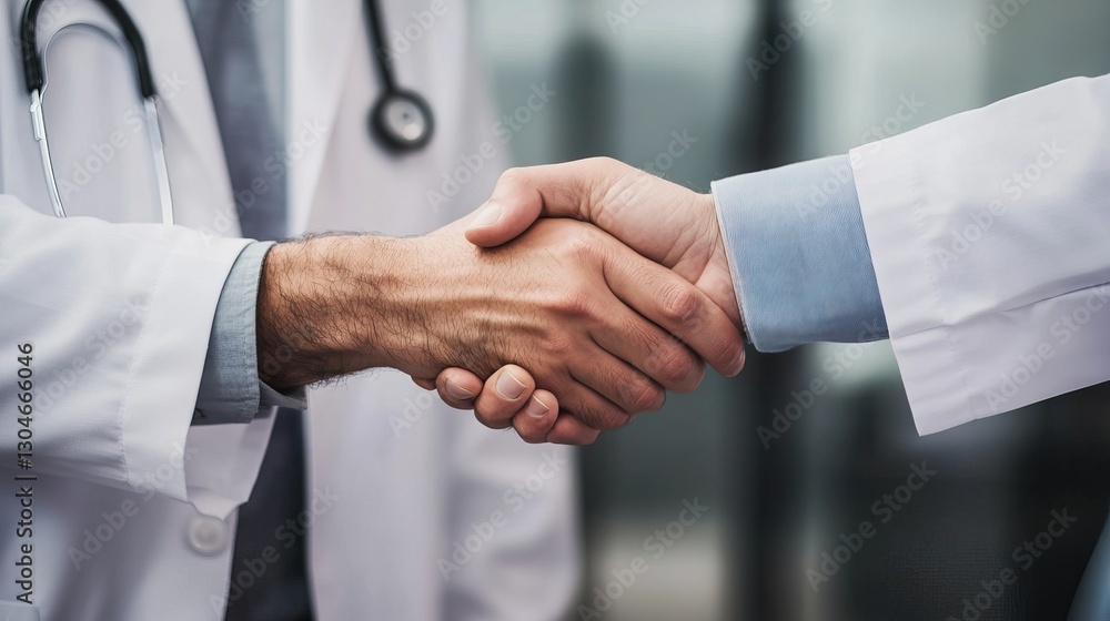 Fototapeta premium A doctor shaking hands with a patient, symbolizing trust, confidence, and professional care in healthcare
