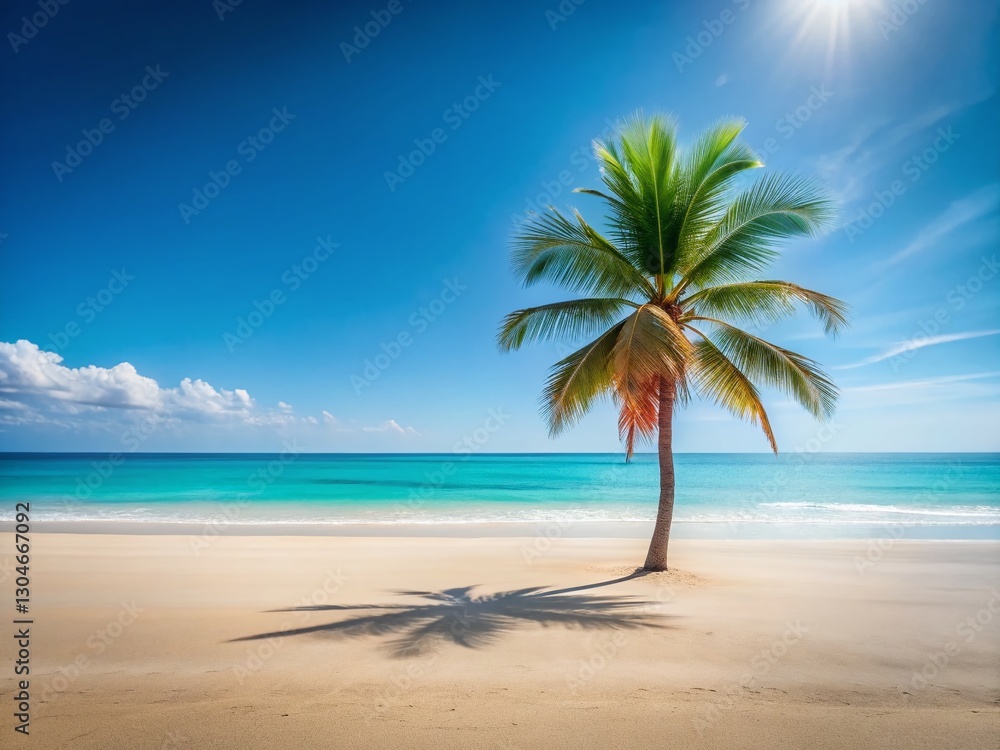 Fototapeta premium Minimalist Beach Vacation: Golden Sand and Calm Ocean