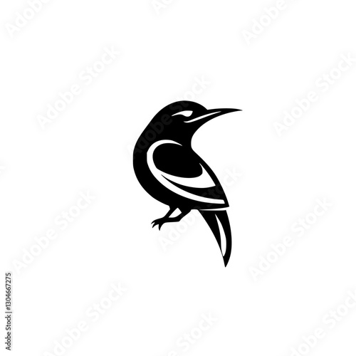 Black and white illustration of a crow-like bird, perched on a white background.