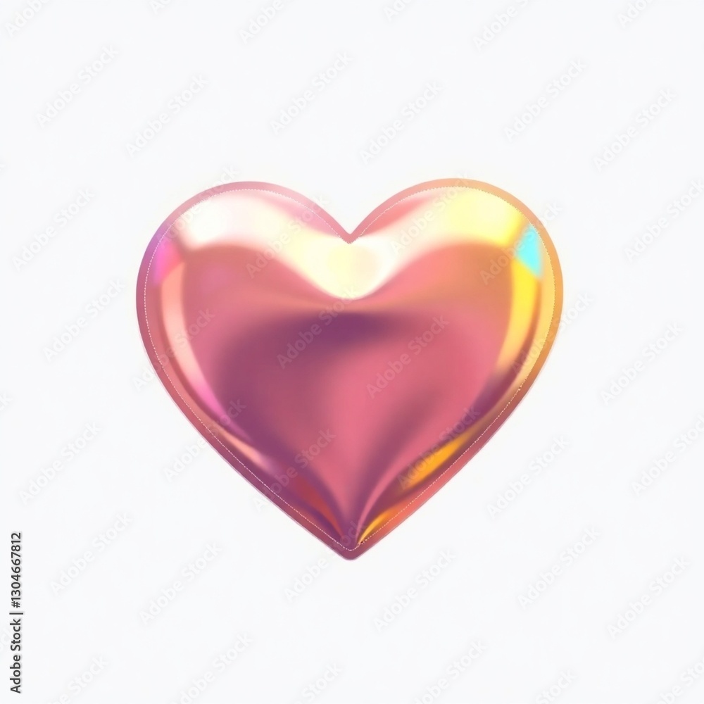 High-resolution stock photo a heart-shaped holographic sticker against a stark white background, professionally lit for commercial use, displaying a high-gloss finish High-resolution stock photo a heart-shaped holographic sticker against a stark white background, professionally lit for commercial use, displaying a high-gloss finish