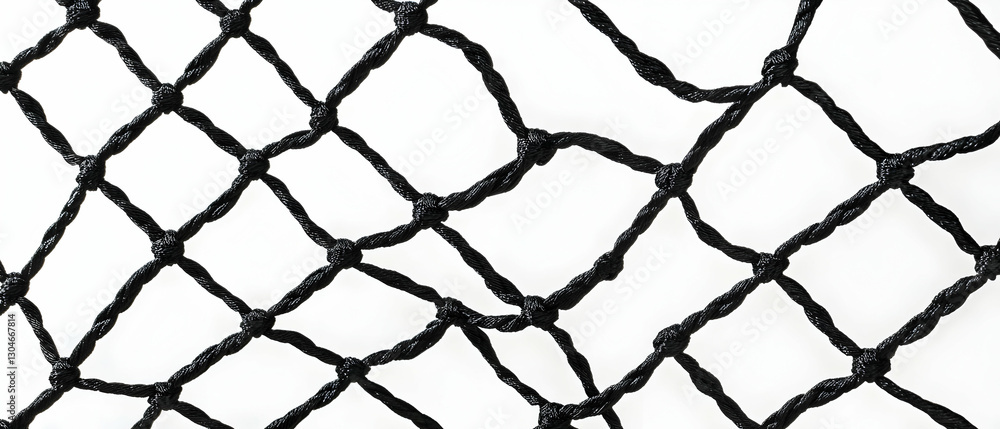 Fototapeta premium Soccer goal net with a fishnet pattern, black rope texture on a white background -