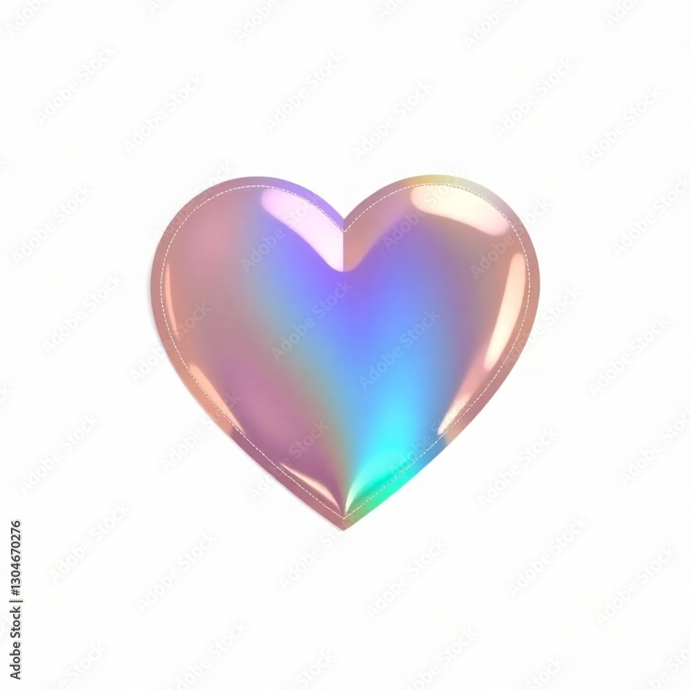 High-resolution stock photo showing a heart-shaped holographic sticker, isolated against a white backdrop, featuring a highly detailed, commercially viable image with a glossy, reflective quality High-resolution stock photo showing a heart-shaped holographic sticker, isolated against a white backdrop, featuring a highly detailed, commercially viable image with a glossy, reflective quality
