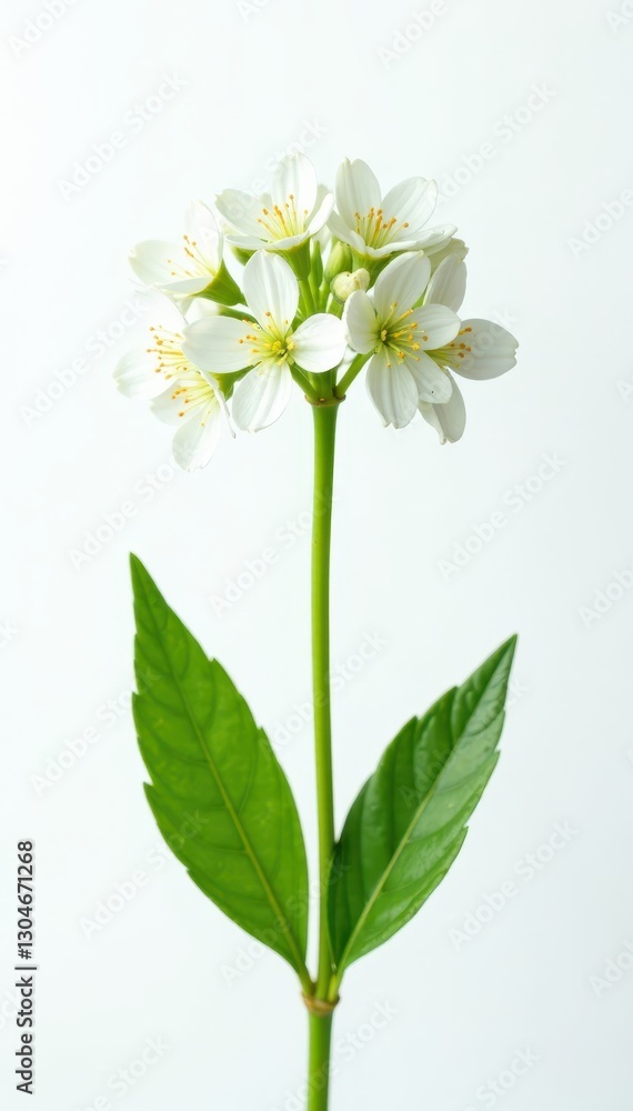 Obraz premium Close-up of Edelweiss, stem and leaves, pure white backdrop , flora, close-up