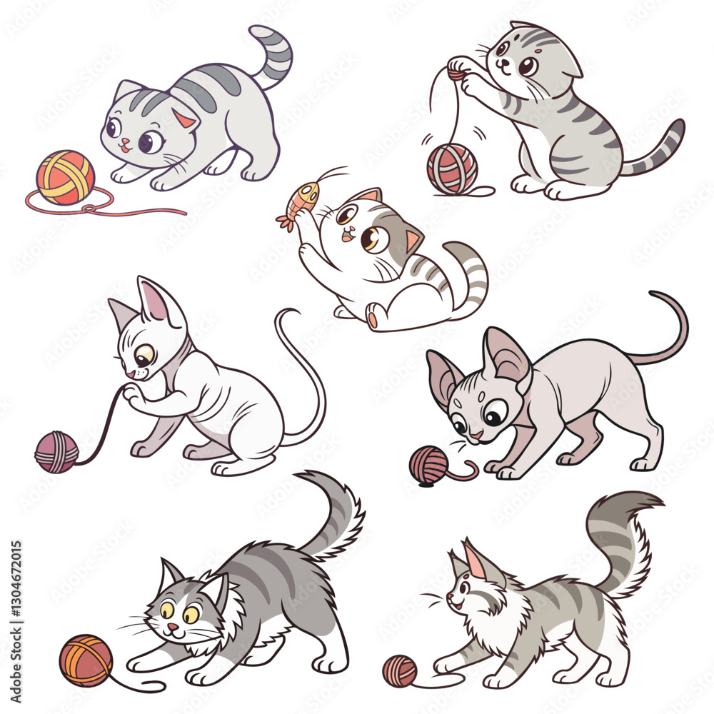 Obraz premium vector cats playing with a ball