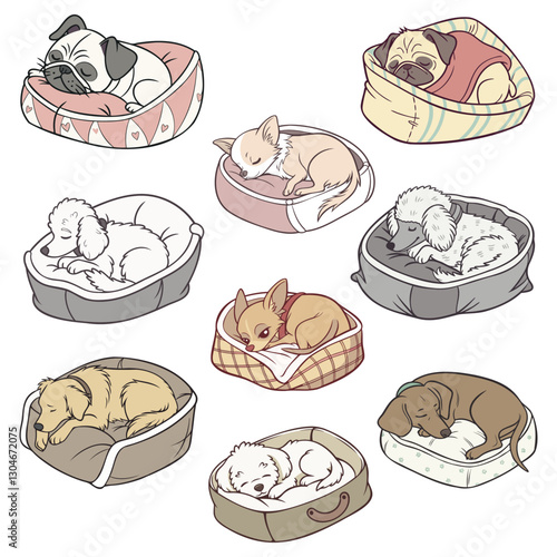
vector dogs sleep in their beds