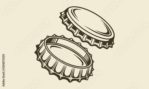Beer bottle cap vector illustration, detailed vector, monochrome design, hand drawn style, isolated on a white background