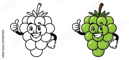 Thumbs up Green Grape vector illustration and Line art with white background