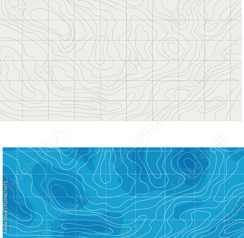Topographic map lines retro geometric abstract relief tot view template. Land or water texture, grid contour. Topo with elevation, geography scheme and the terrain path.