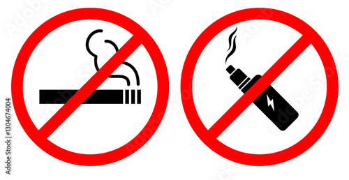 no smoking and no vaping warning sign. electronic cigarette prohibition sign.