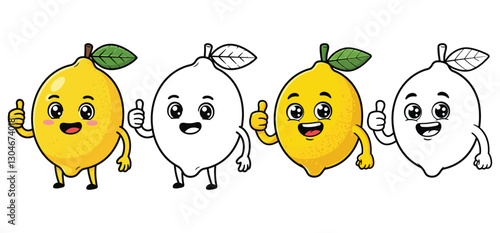 Thumbs up Fresh Lemon vector illustration and Line art with white background