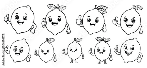 Thumbs up Fresh Lemon vector illustration and Line art with white background