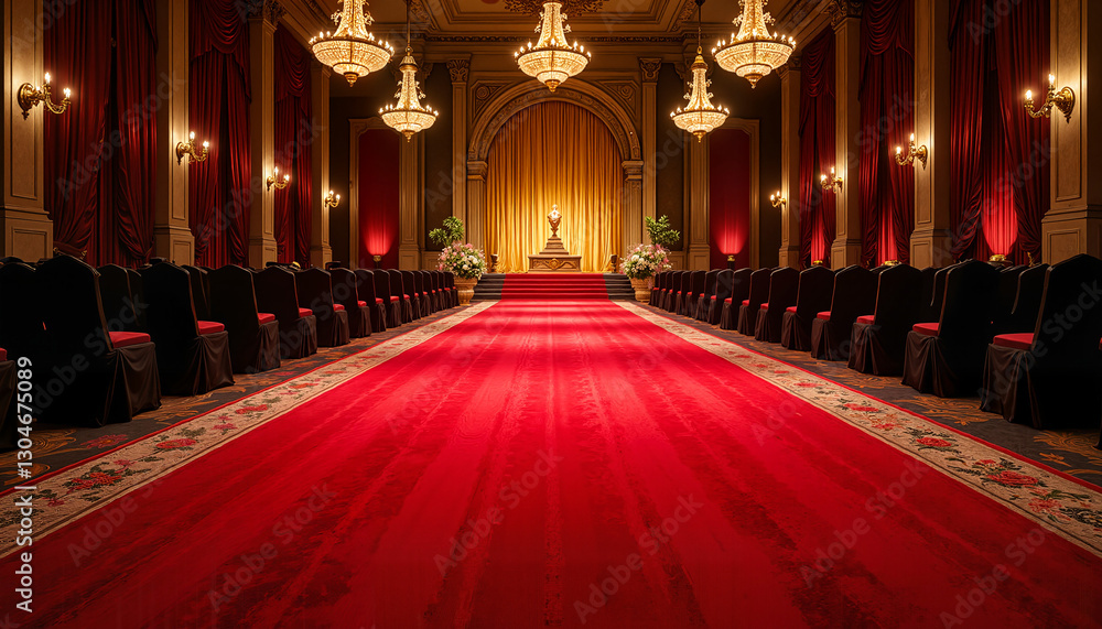 Obraz premium Grand ballroom with red carpet for event planning sites, wedding blogs, and venue selection guides