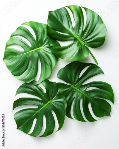 Lush Monstera Deliciosa Leaves on White Backdrop Capturing Tropical Elegance and Botanical Freshness with a Clean Minimalist Style
