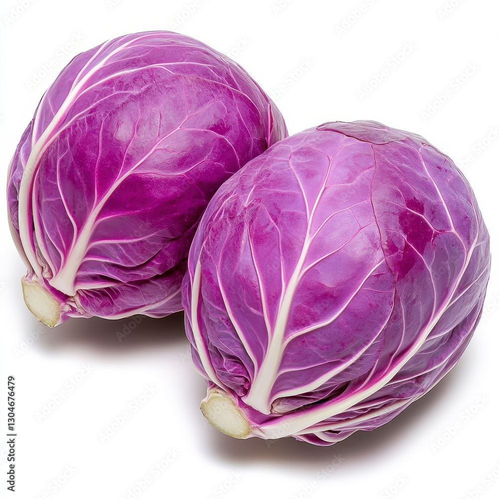 Obraz premium Two Vibrant Purple Red Cabbages on White Background