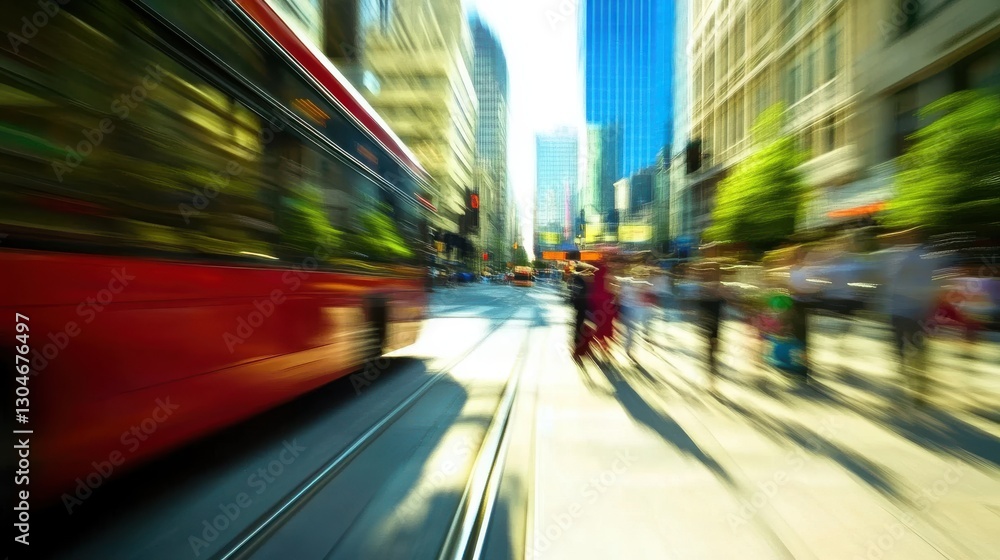 Fototapeta premium Dynamic Urban Scene with Motion Blur of Busy City Life and Transport