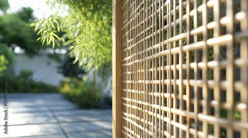 Bamboo lattice fence with natural woven pattern