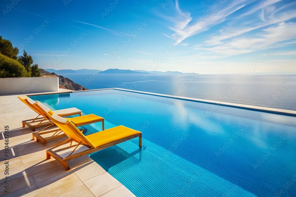 Fototapeta premium Minimalist Summer: Corfu Cliffside Pool & Sea View