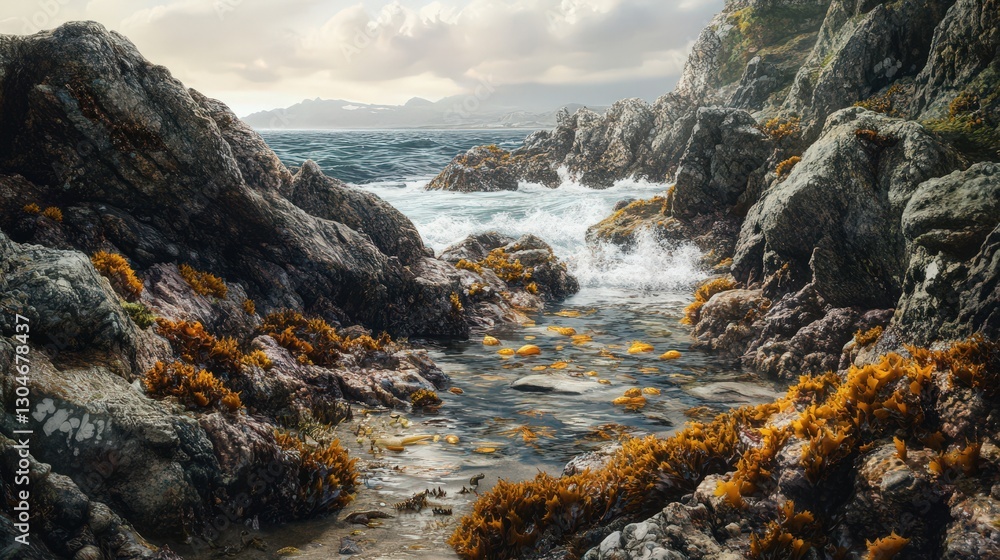 Rocky Coastline Tidal Pool Scene With Kelp Rocky Coastline Tidal Pool Scene With Kelp