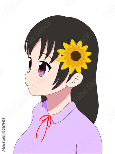 ルドベキアの花の髪飾りの女の子