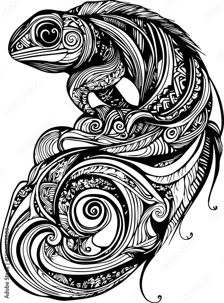 Obraz premium SVG vector features zentangle animal designs. Intricate Black and White Line Art of a Lizard Design