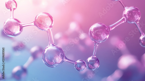 dynamic molecular structure of collagen peptides connected in vibrant pink and blue gradient background, showcasing intricate details of molecules