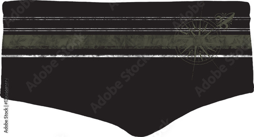 Black Nautical Swim Trunks with Compass Detail