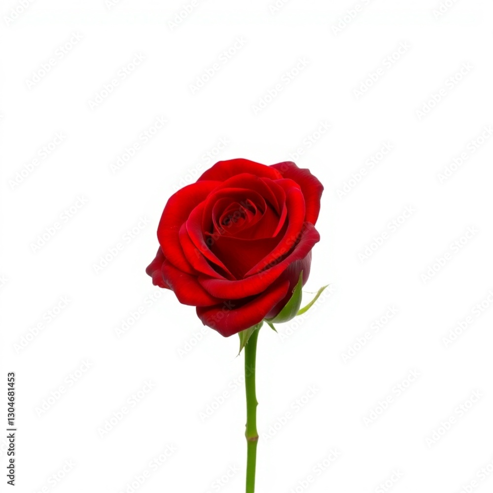 High-resolution commercial stock photo of a single red rose, professionally photographed with emphasis on detail, isolated on white, displaying a rich saturated red color and lifelike texture High-resolution commercial stock photo of a single red rose, professionally photographed with emphasis on detail, isolated on white, displaying a rich saturated red color and lifelike texture