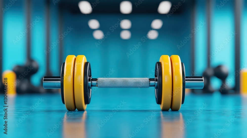 Vibrant Barbell Set on Gym Floor with Modern Equipment in Background Vibrant Barbell Set on Gym Floor with Modern Equipment in Background