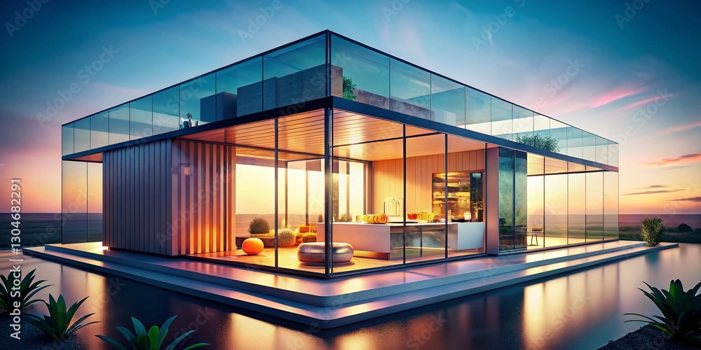 Fototapeta premium Modern Glass House Minimalist Food Photography Background